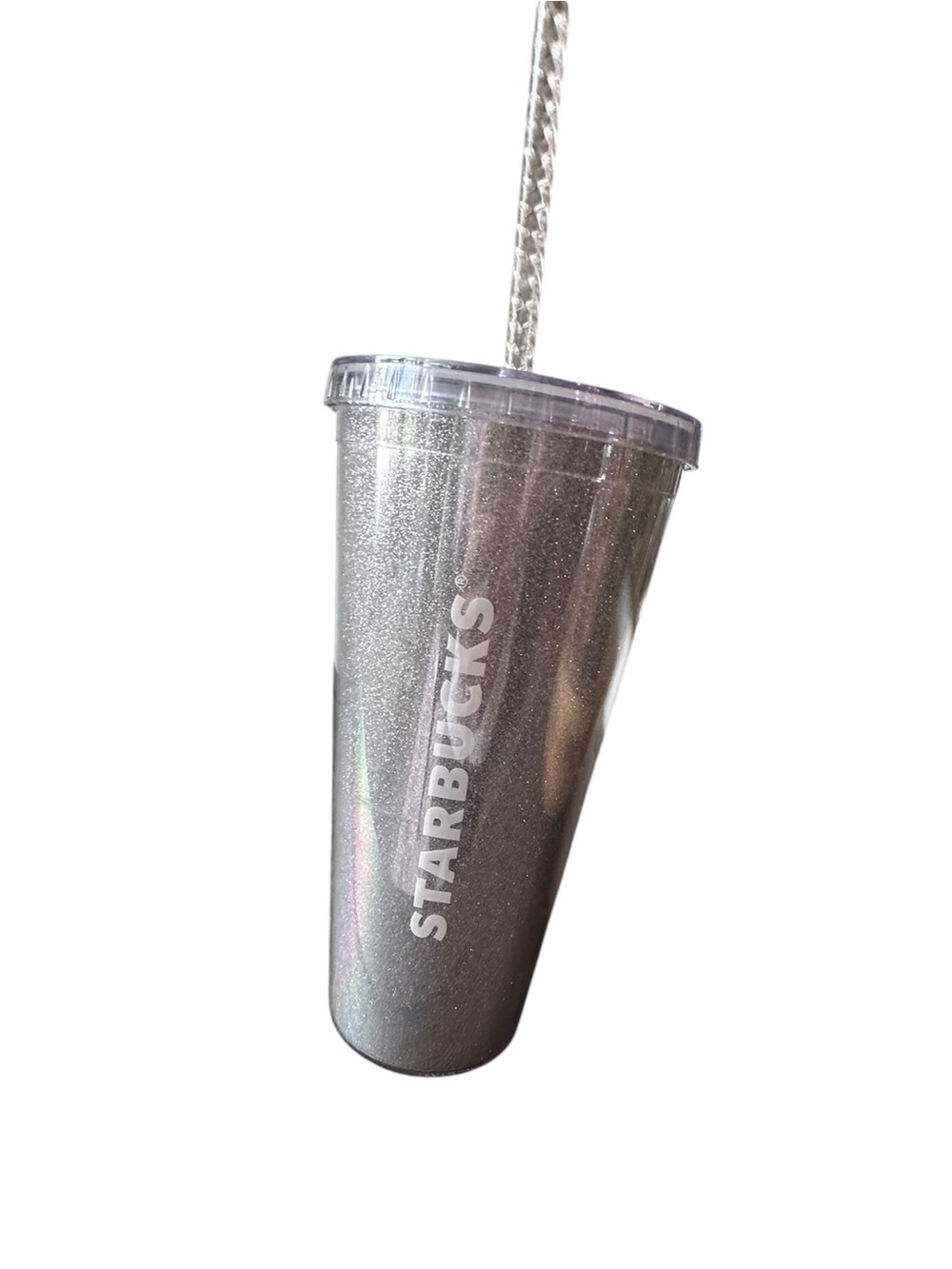 Starbucks Silver Glitter Cold Cup Tumbler 20 oz With Straw NWOT